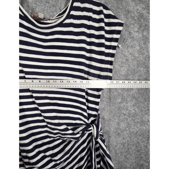 Loft Women's Midi Dress Cap Sleeve Twist Side Detail Black White Striped Size XL - Picture 4 of 7